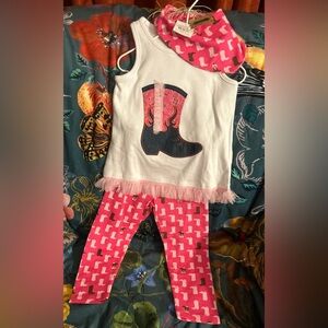 Brand New Mud Pie Cowgirl Boot Tunic & Legging Set Pink & White Size 2T 24months